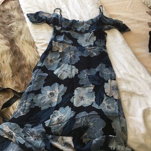 REFORMATION blue floral cold shoulder dress